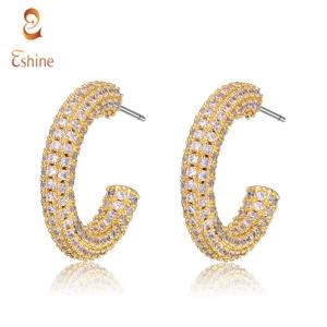 Wholesale Earrings: Luxury 18 Gold Plated Pave Cubic Zirconia Hoop Earring