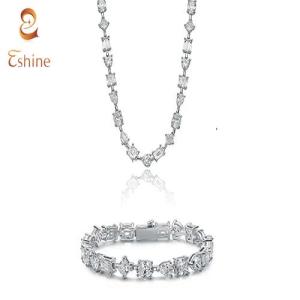 Wholesale formal shirt: Multi Shape Cubic Zirconia Statement Tennis Chain Necklace & Bracelet Jewelry Set