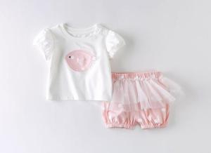 Wholesale Baby T-Shirts: Wholesale Baby Girl Summer Basic Two Piece Set 100% Cotton