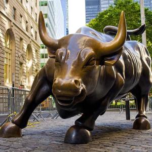 Wholesale bronze: Aongking Finished Bronze Large Size Wall Street Bull Sculpture