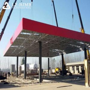 Wholesale prefab warehouse: Prefab Steel Structure Filling Canopy Curved Metal Roof Space Frame  Gas Station Canopy Future Desig