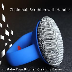 Wholesale casting handle: Chainmail Scrubber with Handle/Scrubber/Sponge/Cast-iron Pan Scrubber/Ring Metal Mesh