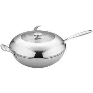 Wholesale wok: JOYOUS 12 Non-Stick Stainless Steel Woks Semi-Transparent Domed Lid Honeycomb Coating Stir Fry Pan