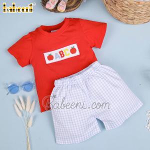 Wholesale knitted fabric: Adorable Back To School Smocked Boy Short Set  BB2748