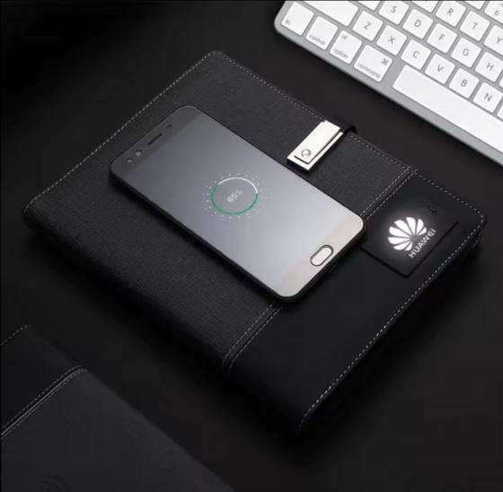 Custom LED Light Logo A5 Size 8000mah Wireless Charger Power Bank Diary Notebook with USB