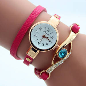 Wholesale leather bracelets: Gemstone Bracelet Watch Dress PU Leather Quartz Wristwatches for Women