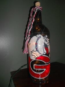 Wholesale painting: Georgia Bulldogs Inspired Hand Painted Lighted Wine Bottle Stained Glass Look
