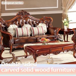 Wholesale sofa: European Style Leather Solid Wood Sofa Combination Set