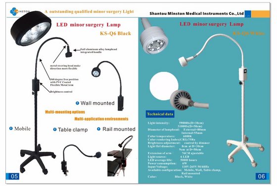 LED Procedure Light KS-Q6 with 6LED Bulbs Table Calmp Type in Black, LED Light, Medical Manufacturer