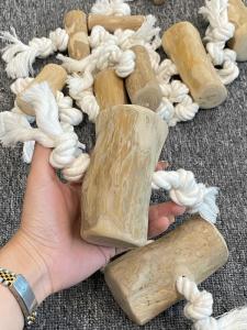 Wholesale wooden toys: Cofffee Wood Chew with Rope for Dogs