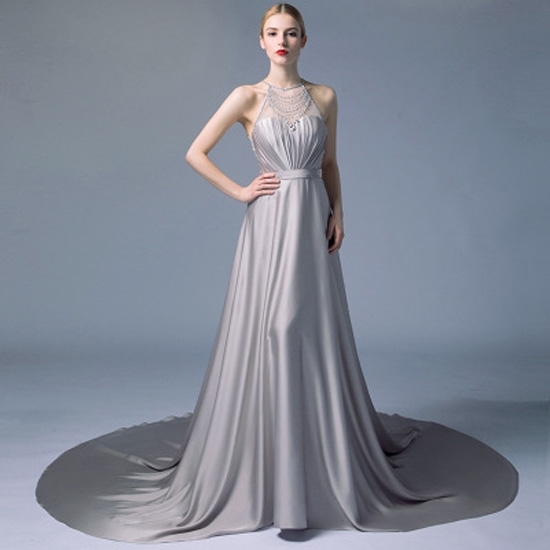 Sell Sheath/Column Grey Lace Chapel Train Prom Dress(id:24189590) - EC21