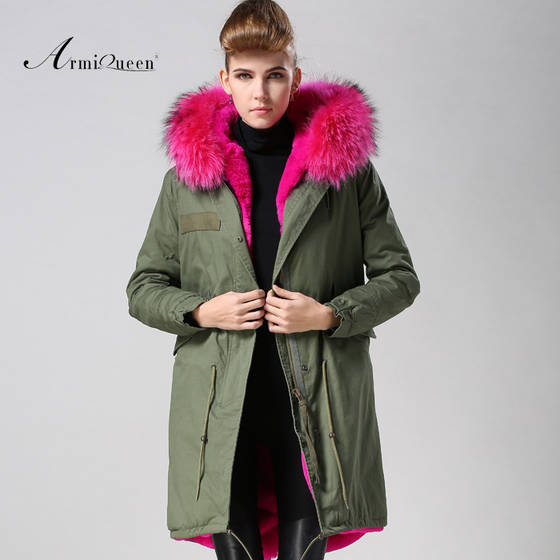 Sell high quality comfortable fashion rose red faux fur parka