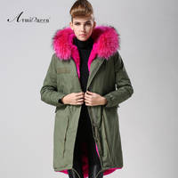 Sell high quality comfortable fashion rose red faux fur parka