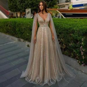Wholesale beading evening dress: Sexy Beading A-Line Evening Dresses Long Sleeves Prom Party Gowns