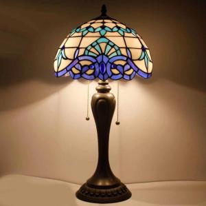 Wholesale fancy products: Werfactory Tiffany Lamp Table White Navy Blue Baroque Stained Glass LED Lighting