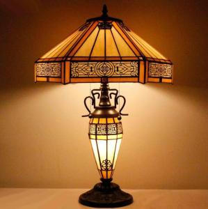 Wholesale glass table lamp: WERFACTORY Tiffany Table Lamp Yellow Stained Glass Hexagon LED Read Lamp