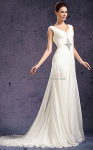 Wholesale drape: V Neck Long Chiffon A Line Bridesmaid Dress
