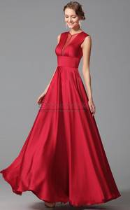 Wholesale dress cover: Jewel Neck Satin Chiffon Red Empire Waist Bridesmaid