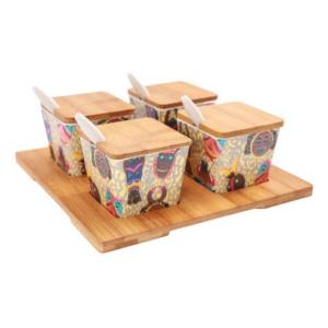 Wholesale canister: Small Bamboo White Color Kitchen Spices Canister Set with Bamboo Tray