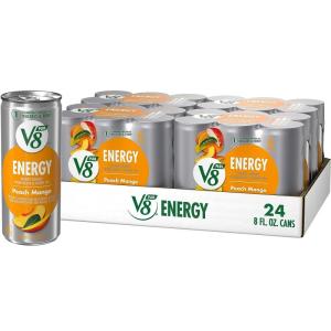 Wholesale peaches: V8-+ENERGY-Peach-Mango-Energy Drink Made with Real Vegetable and Fruit 8 FL OZ Can 4 Packs of 6 Can