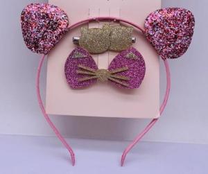 Wholesale kids bag: Sequin Bow Childrens Hair Accessories Headband with Hoop Pink Color