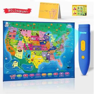 Wholesale talking: Qiaojoy Interactive Kids Map Bilingual United States Map for Kids Learning, Educational Talking Pape