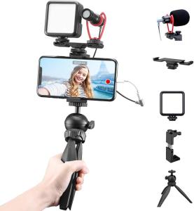 Wholesale Professional Audio, Video & Lighting: Smartphone Vlog Video Kit 5 PCS Setup Shotgun Cold Shoe Bracket LED Video Light Kit