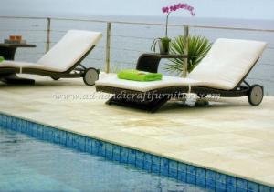 Wholesale Bamboo, Rattan & Wicker Furniture: Poly Rattan Sunbed with Two Wheels Head