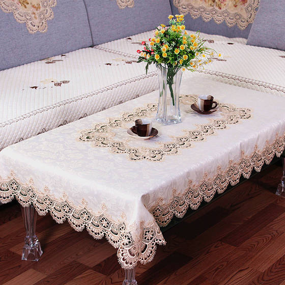 Sell Beige Polyester Jacquard Embroidered Household Rectangle Tablecloths 
