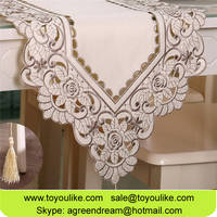 Beige Polyester Handmade Cutwork Flower Embroidered Table...
