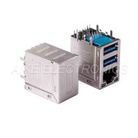 Connector RJ45 Female 8P8C,Tab Up, DIP TYPE with Shell & LED + Double-deck Connector USB 3.0 A Type