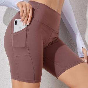 Wholesale sports shorts: 2021 Women Elastic Fashion Sports Gym Workout Jogging Shorts with Pockets High Waist Running Shorts