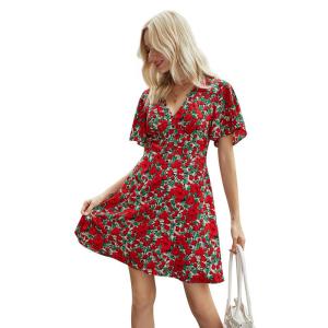 Wholesale dress skirt: Fashion Causal Dresses 2021 Women Summer V-neck Skirt Woman Tops Fashionable Dresses