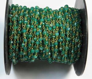 Wholesale beads: Green Onyx 3 MM Beaded Wire Wrapped Rosary Style Chain