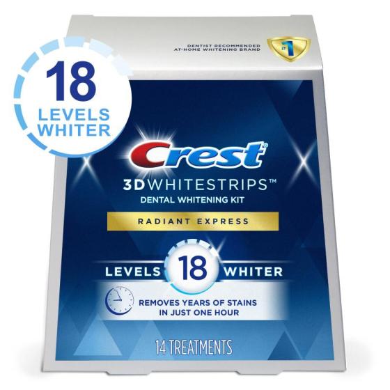 Crest 3D Teeth Whitening Strips Radiant Express Treatment Level 18(id ...