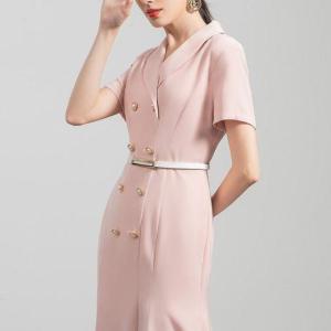 Wholesale zipper: Short Sleeve Button Decor Zipper Decor Medium Length Dress OEM Service Casual Dresses Women