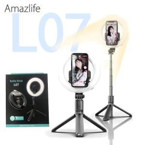 Wholesale cellphone: Amazlie L07 Wireless Bluetooth Cellphone Selfie Stick Tripod with 5 Inch LED Ring Fill Light