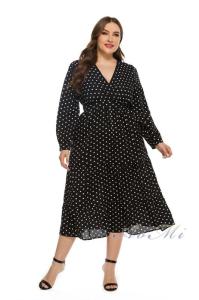 Wholesale fashion t shirt: Plus Size Dresses Black Polka Dot Lantern Sleeve Large Size Dresses Summer Oversize Dress
