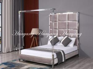 Wholesale steel bed: Home Furniture Set Vluxury Stainless Steel Upholstery Bed Furniture