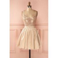 Sell PEACH SEXY A LINE SEQUINS SATIN SWEETHEART STRAPS SHORT LENGTH DRESS