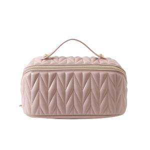 Wholesale makeup bag: New Quilted Vegan Leather Cosmetic Case Large Wide Opening Makeup Bag Toiletry Organizer