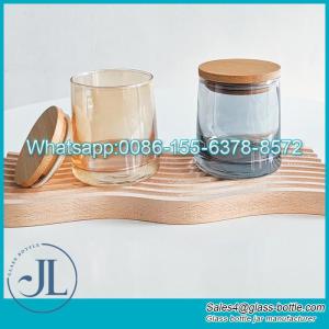 Wholesale custom label printing: 270g Amber Candle Glass Jars with Wooden Lid Wholesale