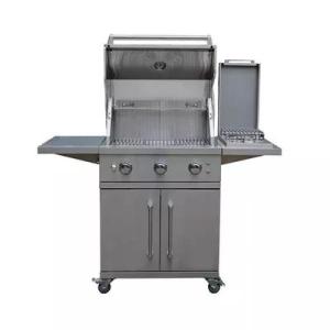 Wholesale background stand: 3 Burner Barbeque Gas Grills LPG Gas for Caravan BBQ with Cabinet Wheels