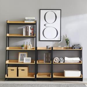 Wholesale metal bookshelf: Industrial Home Office Wooden Library Ladder Free Standing Open Sturdy Metal Bookshelf Bookcase