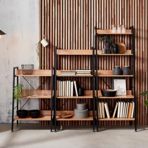 Wholesale metal bookshelf: Industrial Modern Furniture Metal Iron Wooden Ladder Style Bookcase Bookshelf for Living Room