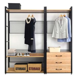Wholesale powder coated metal shelves: Monster Furniture Walk-in-wardrobe Wood Metal Steel Clothes Closet Set with Drawer