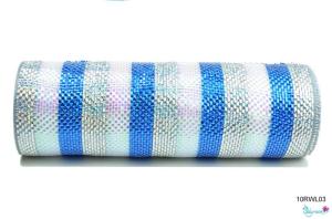 Wholesale gift basket: 10inch Wide Laser Meatllic Colorful Bule and White Deco Poly Mesh Ribbon