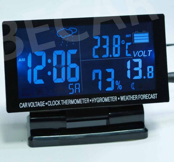 Car Digital Clock Thermometer Hygrometer Voltage Weather Forecast Gauge