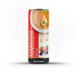 Wholesale canned strawberry: 250ml Canned Kombucha Tea with Fruit Juice Drink From BENA Beverage Manufacturer Own Brand