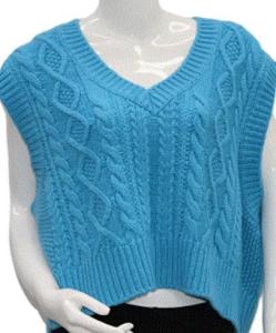 Wholesale t: Ribbed Knit Sweater Round Neck Sleeveless Knit Top Women's T-shirt Solid Color Knit Vest